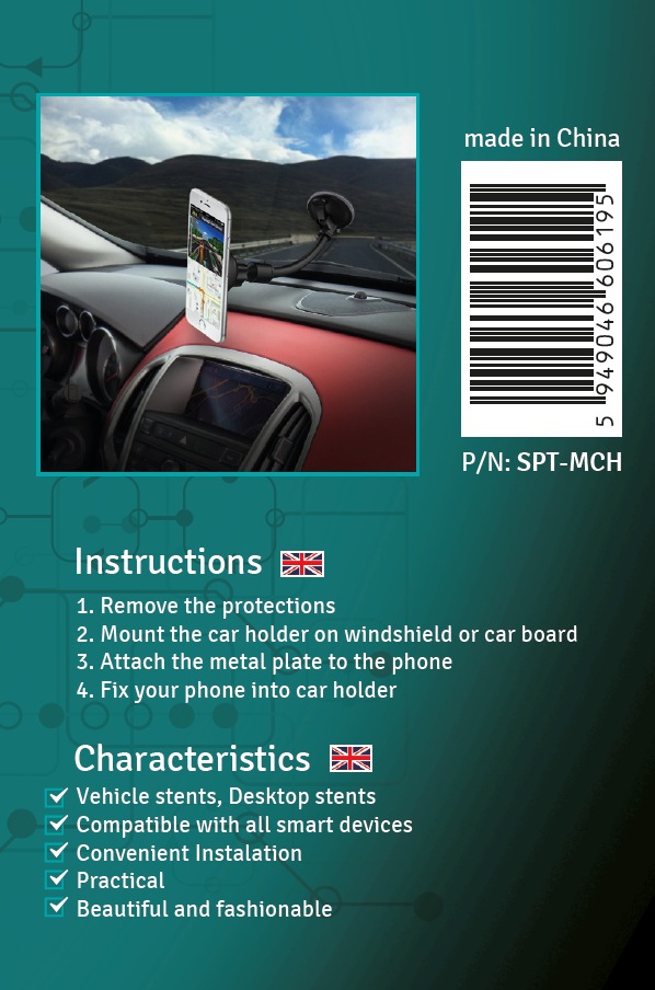 SUPORT auto SPACER pt. SmartPhone, fixare pe bord sau geam, cu ventuza, magnetic, flexibil, rotire 360 grade, black, "SPT-MCH" thumb