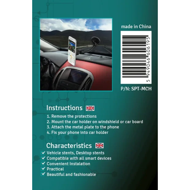 SUPORT auto SPACER pt. SmartPhone, fixare pe bord sau geam, cu ventuza, magnetic, flexibil, rotire 360 grade, black, &quot;SPT-MCH&quot;