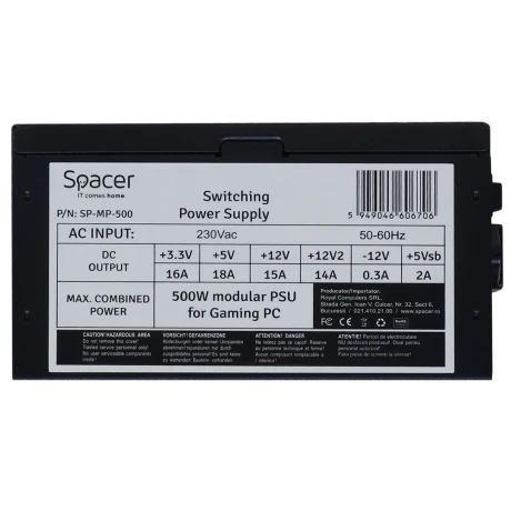 SURSA SPACER MODULARA 500 (for 500W Gaming PC), fan 120mm, 1x PCI-E (6+2), 3x S-ATA, 1x P8 (4+4), *retail* &quot;SP-MP-500&quot;,