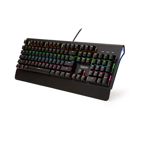 TASTATURA MECANICA SPACER USB, switch-uri mecanice albastre, 50 mil. apasari, 104 taste, anti-ghosting 26 taste, anti-spill, palm rest metalic, black, &quot;SPKB-MK-01&quot;