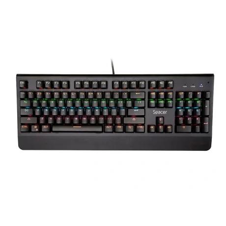 TASTATURA MECANICA SPACER USB, switch-uri mecanice albastre, 50 mil. apasari, 104 taste, anti-ghosting 26 taste, anti-spill, palm rest metalic, black, &quot;SPKB-MK-01&quot;