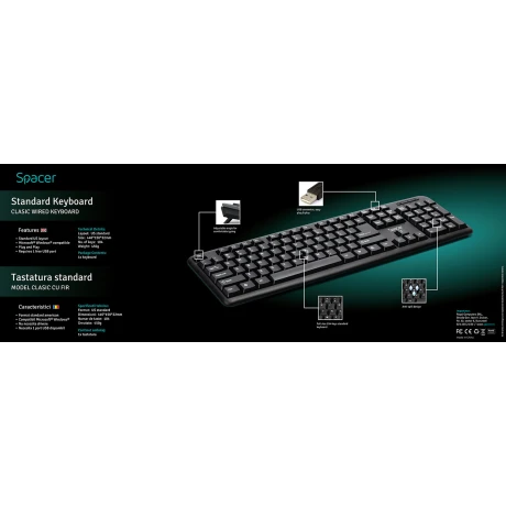 TASTATURA SPACER USB, 104 taste, anti-spill, black, &quot;SPKB-520&quot;