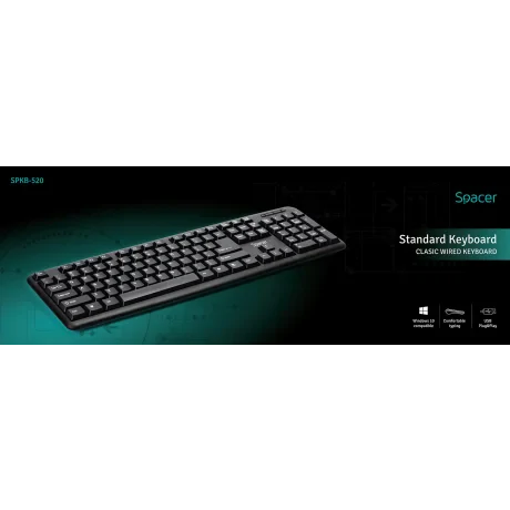 TASTATURA SPACER USB, 104 taste, anti-spill, black, &quot;SPKB-520&quot;