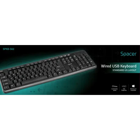 TASTATURA SPACER USB, 104 taste, anti-spill, black, &quot;SPKB-S62&quot;/45505855