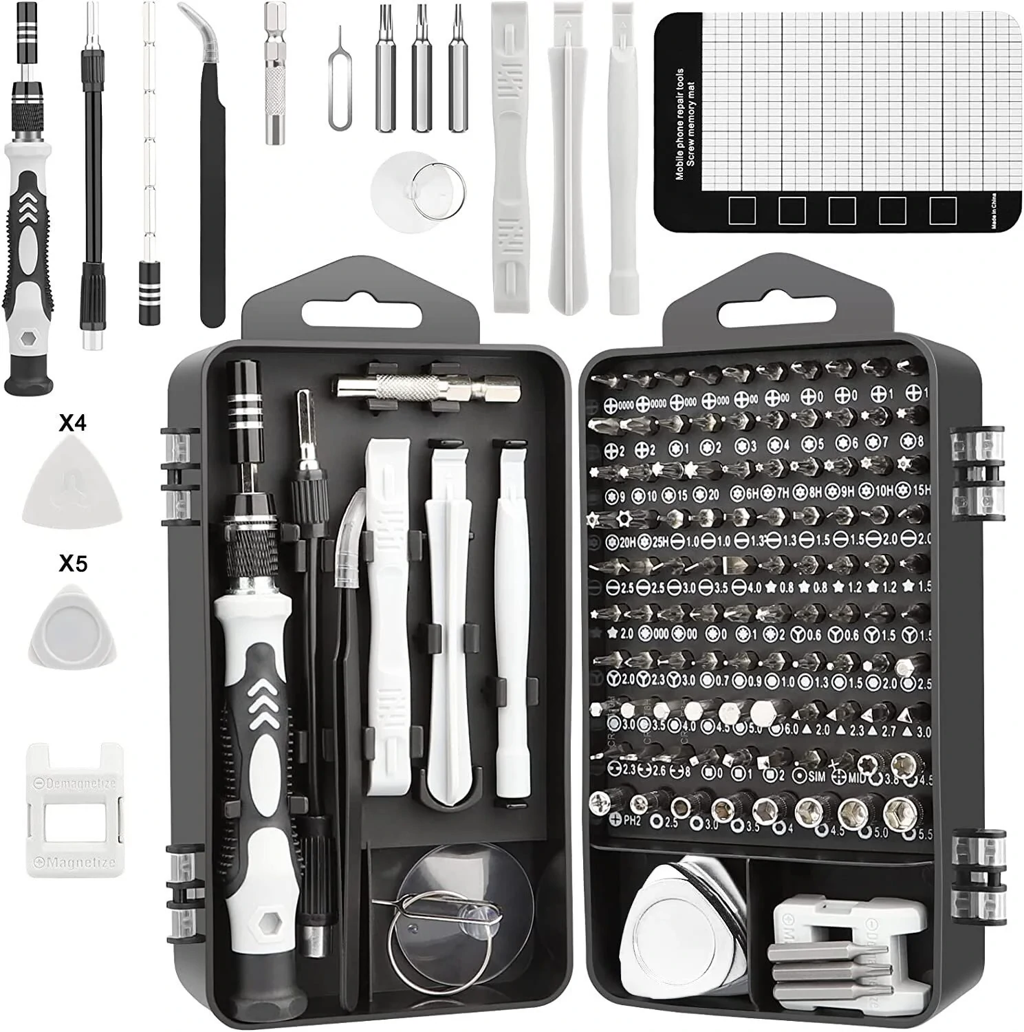 TRUSA REPARATII smartphone, SPACER, functii: insurubare si reparat, 122 produse: 101 capete de surubelnita, surubelnita clasica, penseta si clipsuri deschidere telefon "SPRT-PHONE-122"
