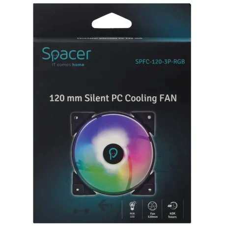 VENTILATOR SPACER PC Silent 120x120x25 mm ARGB light cu diferite setari ale jocului de culori, posibilitate conectare fan hub, Hydraulic Bearing, 39CFM, conector 3-pin "SPFC-120-3P-RGB"