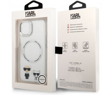 Husa Cover Karl Lagerfeld Magsafe With Ring Karl&Choupette Bodies LOGO pentru iPhone 14 Plus Transparent thumb