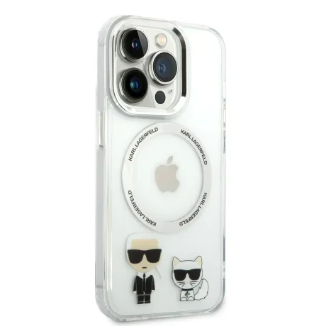 Husa Cover Karl Lagerfeld Magsafe With Ring Karl&amp;Choupette Bodies LOGO pentru iPhone 14 Pro Transparent