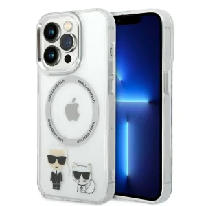 Husa Cover Karl Lagerfeld Magsafe With Ring Karl&amp;Choupette Bodies LOGO pentru iPhone 14 Pro Transparent