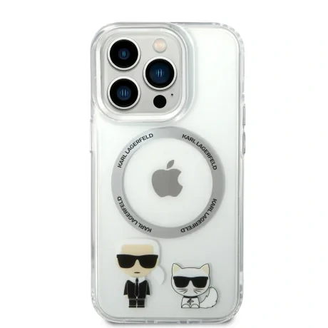 Husa Cover Karl Lagerfeld Magsafe With Ring Karl&amp;Choupette Bodies LOGO pentru iPhone 14 Pro Transparent
