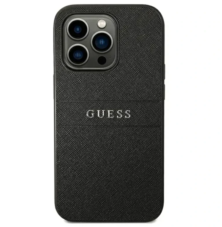 Husa Cover Guess Leather Case Saffiano Metal Logo pentru iPhone 14 Pro Max Black