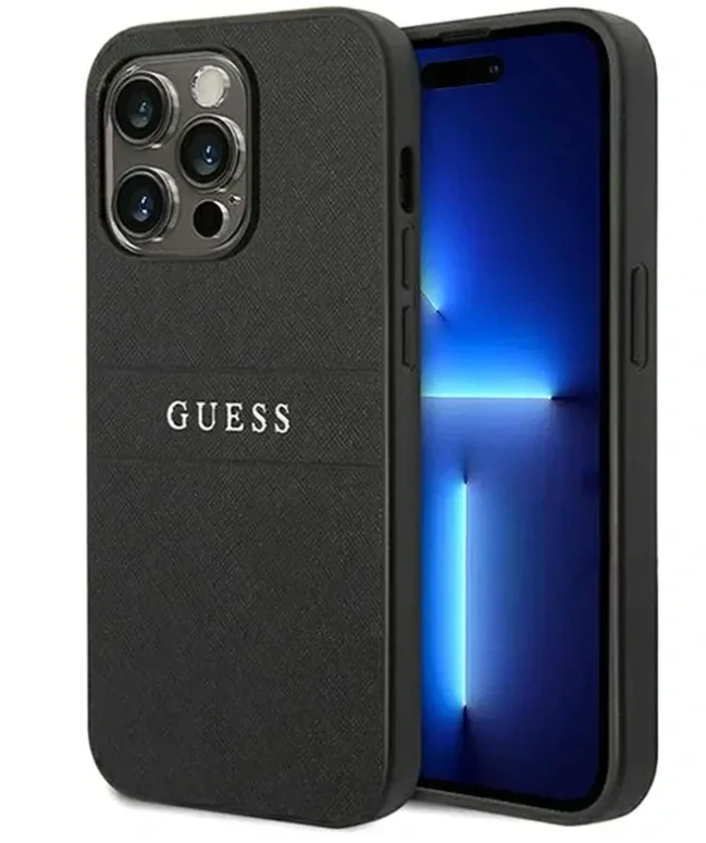 Husa Cover Guess Leather Case Saffiano Metal Logo pentru iPhone 14 Pro Max Black