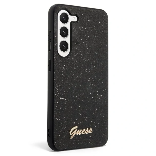 Husa Cover Guess Glitter PC/TPU Flakes Metal Logo pentru Samsung Galaxy S23 Black