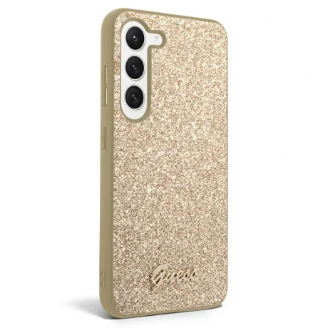 Husa Cover Guess Glitter PC/TPU Flakes Metal Logo pentru Samsung Galaxy S23 Plus Gold
