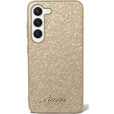 Husa Cover Guess Glitter PC/TPU Flakes Metal Logo pentru Samsung Galaxy S23 Gold