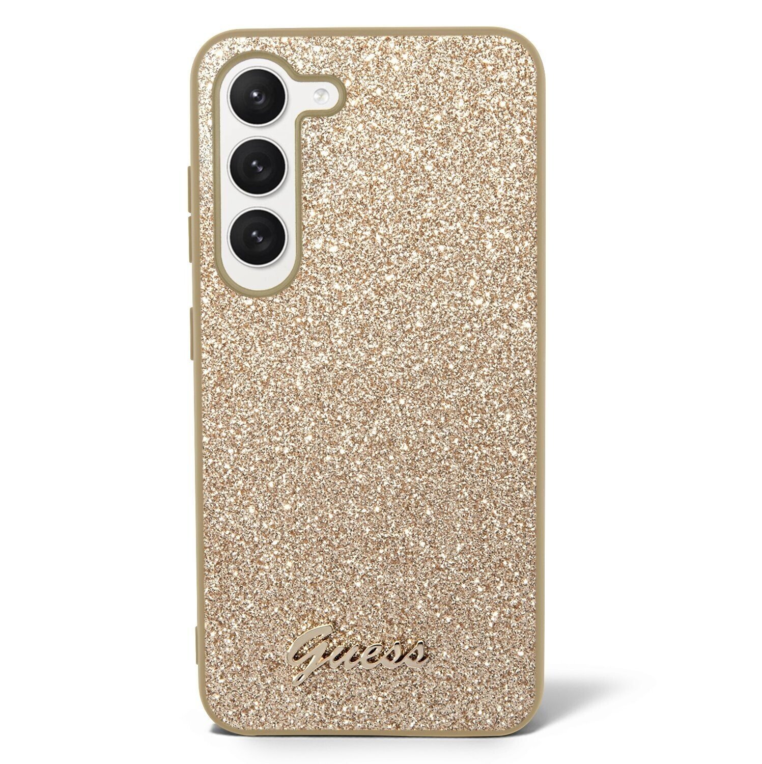 Husa Cover Guess Glitter PC/TPU Flakes Metal Logo pentru Samsung Galaxy S23 Plus Gold thumb