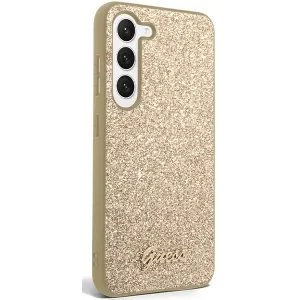 Husa Cover Guess Glitter PC/TPU Flakes Metal Logo pentru Samsung Galaxy S23 Gold
