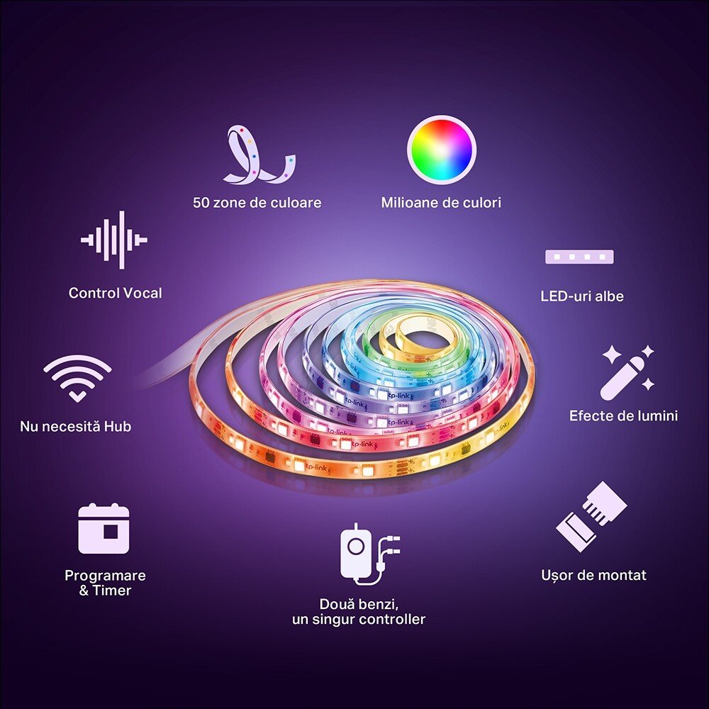 BANDA LED TP-Link Multicolora cu zone de culoare si LED-uri albe,  Wi-Fi 2.4 Ghz incorporat, consum 24W/buc, banda 2 x 5m, control prin aplicatia Tapo, comenzi vocale "Tapo L930-10" thumb