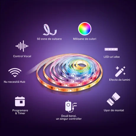 BANDA LED TP-Link Multicolora cu zone de culoare si LED-uri albe,  Wi-Fi 2.4 Ghz incorporat, consum 24W/buc, banda 2 x 5m, control prin aplicatia Tapo, comenzi vocale &quot;Tapo L930-10&quot;