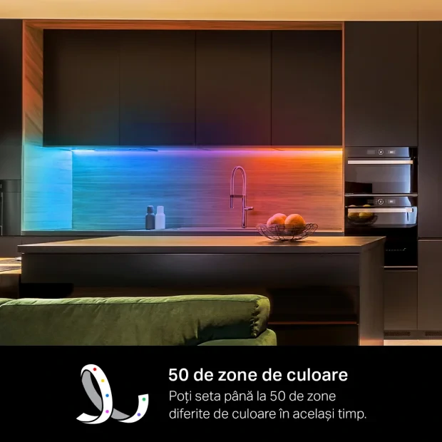 BANDA LED TP-Link Multicolora cu zone de culoare si LED-uri albe,  Wi-Fi 2.4 Ghz incorporat, consum 24W/buc, banda 2 x 5m, control prin aplicatia Tapo, comenzi vocale &quot;Tapo L930-10&quot;