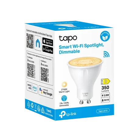 BEC LED wireless TP-LINK, 350lm, 2.9W, fasung GU10, lumina calda 2700K , control prin smartph.cu apl.Tapo, ajustare automata a luminii in fct. de momentul zilei, &quot;Tapo L610&quot;