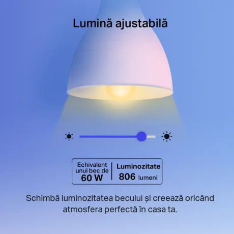 BEC LED wireless TP-LINK, 800lm, 8.7W, E27, intensitate reglabila, control prin smartph.cu apl.Tapo, ajustare automata a luminii in fct. de momentul zilei, lumineaza in diferite culori &quot;Tapo L530E&quot;