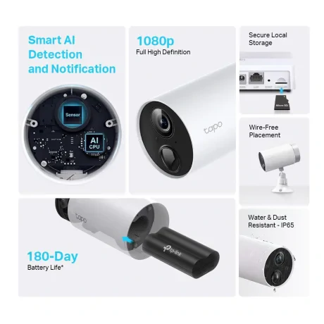 CAMERA IP Exterior TP-LINK, Set 2 buc + Hub,  IP66, dist. IR 15 m, tip lentila fixa 3.15 mm, 2 Mpx, RJ-45 + wireless, microfon, carcasa plastic, slot SD card da, &quot;Tapo C400S2&quot;