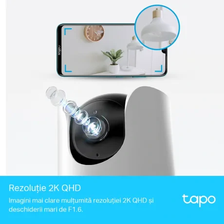 CAMERA IP TP-LINK, cube, pt. interior, dist. IR 9 m, 2K QHD (2560 × 1440 px), microfon, carcasa plastic, slot SD card, &quot;Tapo C225&quot;
