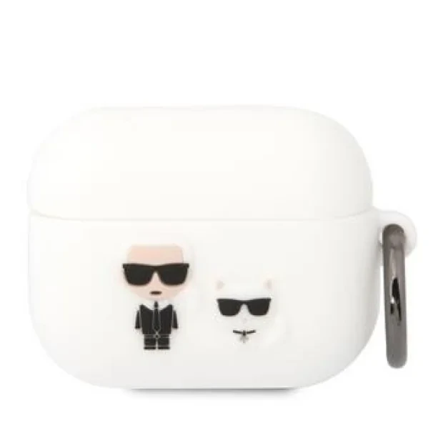 Husa Karl Lagerfeld and Choupette Silicon pentru Airpods Pro Alb