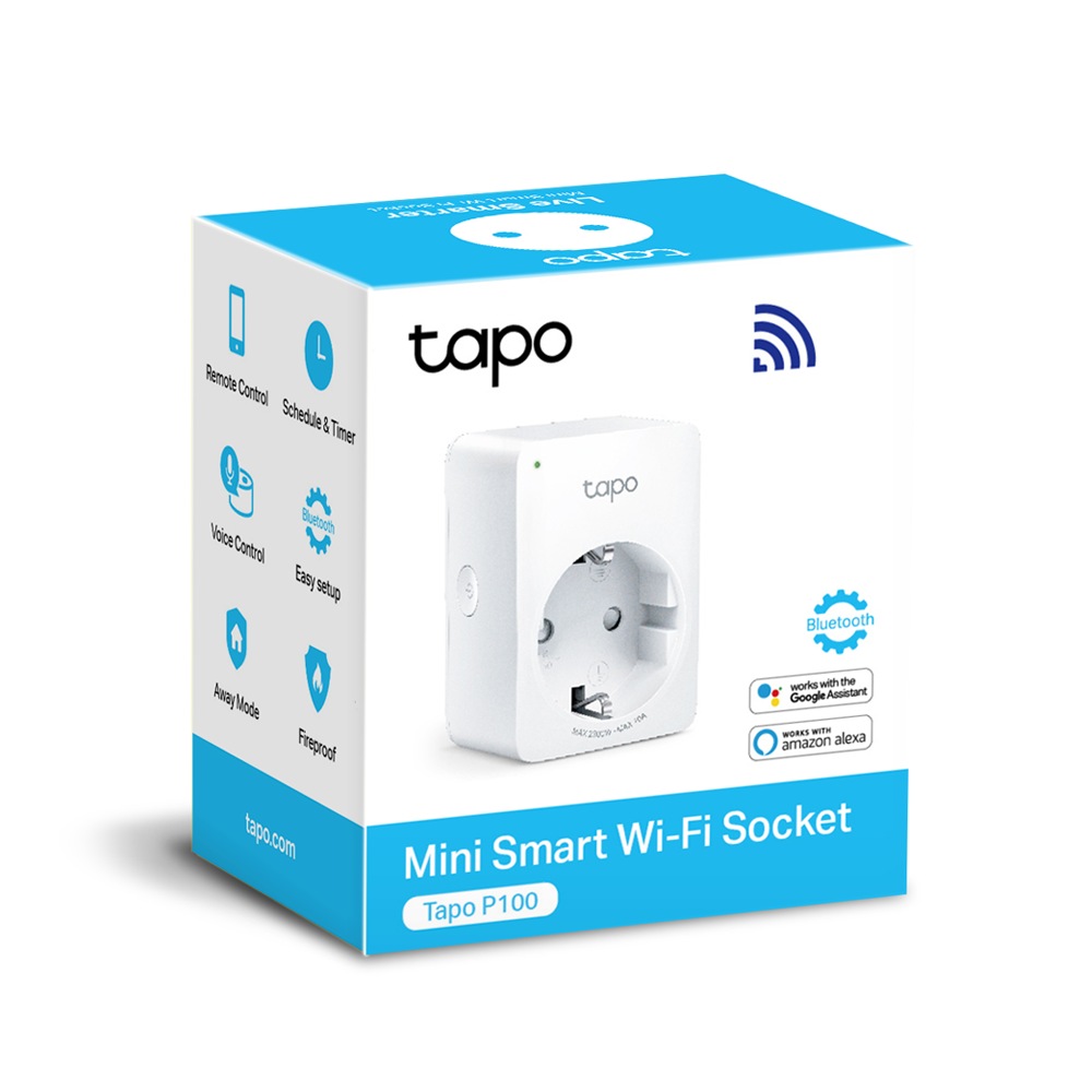 PRIZA inteligenta TP-LINK, Schuko x 1, conectare prin Schuko (T), 10 A, programare prin smartphone, Bluetooth, WiFi, alb "Tapo P100(1-pack)" thumb