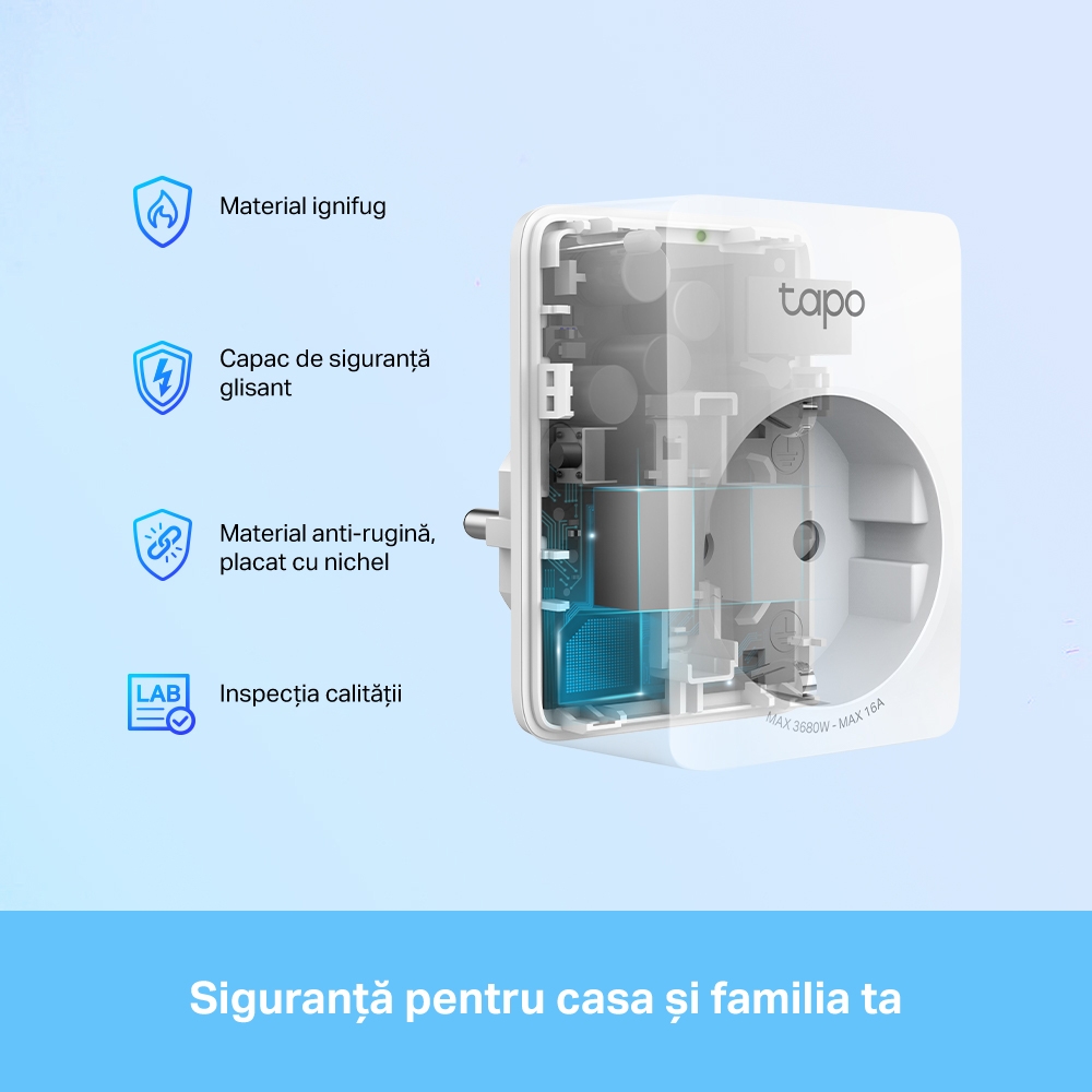 PRIZA inteligenta TP-LINK, Schuko x 1, cu monitorizarea energiei, conectare prin Schuko (T), 10 A, programare prin smartphone, Bluetooth, WiFi, alb "Tapo P110" thumb