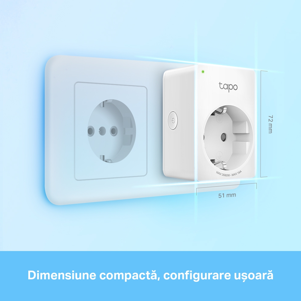 PRIZA inteligenta TP-LINK, Schuko x 1, cu monitorizarea energiei, conectare prin Schuko (T), 10 A, programare prin smartphone, Bluetooth, WiFi, alb "Tapo P110" thumb