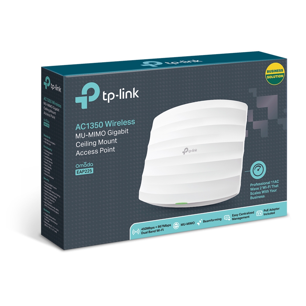 ACCESS POINT TP-LINK wireless 1350Mbps, Gigabit, 1 antena interna, IEEE802.3af PoE si pasiv PoE, Dual Band AC1350, montare pe tavan "EAP225" thumb