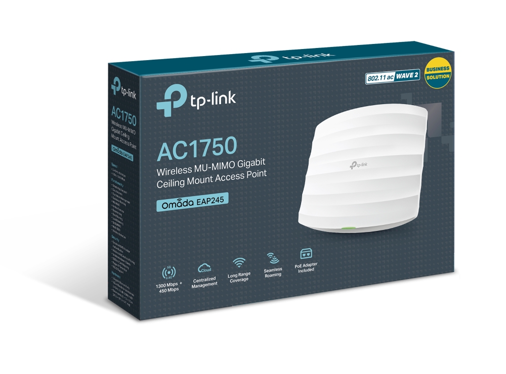 ACCESS POINT TP-LINK wireless 1750Mbps, Gigabit, 1 antena interna, IEEE802.3at PoE, Dual Band AC1750, montare pe tavan "EAP245" thumb