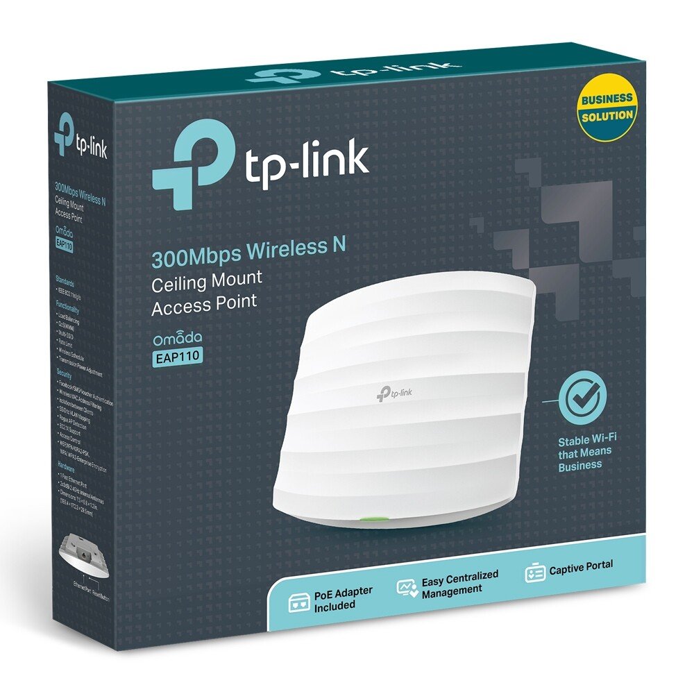 ACCESS POINT TP-LINK wireless 300Mbps, port 10/100Mbps, 2 antene interne, pasiv PoE, montare pe tavan, "EAP110" thumb