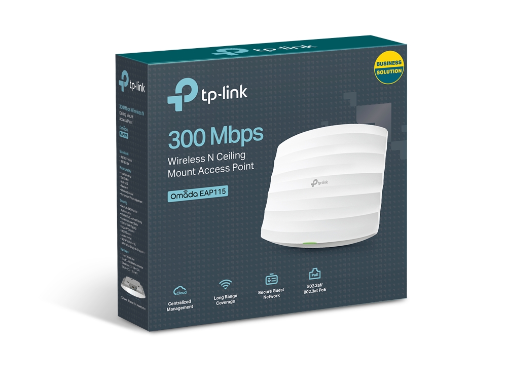 ACCESS POINT TP-LINK wireless 300Mbps, port 10/100Mbps, 2 antene interne, PoE, montare pe tavan "EAP115" thumb