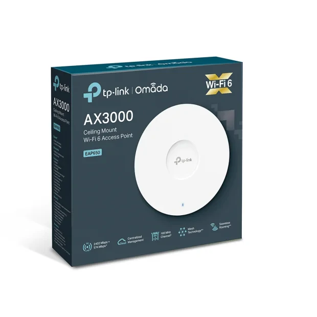 ACCESS POINT TP-LINK wireless AX3000 Mbps dual band, 1 port Gigabit, 4 antene interne, IEEE802.3at PoE, WiFi 6, montare pe tavan/perete &quot;EAP650&quot;