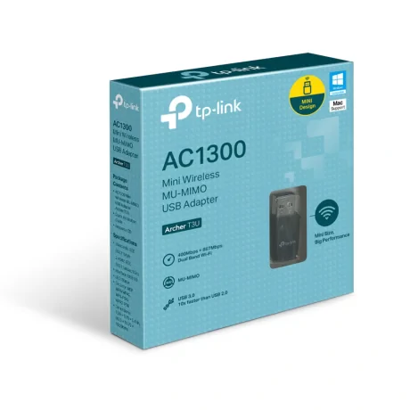 ADAPTOR RETEA TP-LINK AC1300, extern wireless 2.4 GHz | 5 GHz, USB 3.0, port, 867 Mbps, antena interna x 1, &quot;Archer T3U&quot;