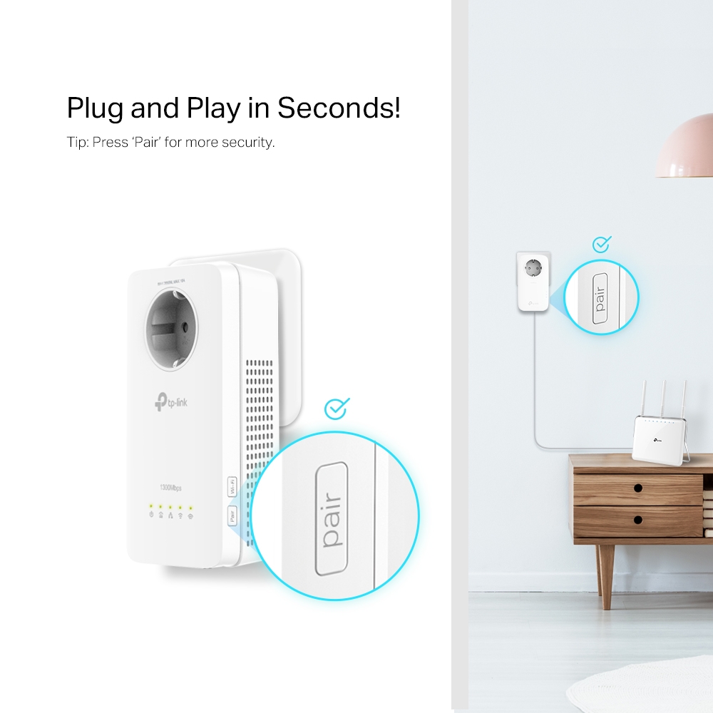 Amplificator Powerline TP-Link 1300Mbps, 3 x Gigabit LAN, 1 x Sucko, Dual Band AC1200,  "TL-WPA8631P" thumb