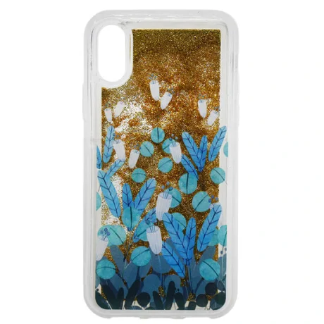 Carcasa iPhone XS / X Lemontti Liquid Sand Blue Flowers