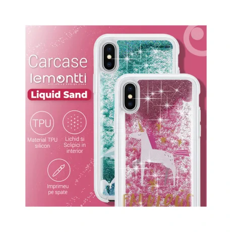 Carcasa iPhone XS / X Lemontti Liquid Sand Blue Flowers