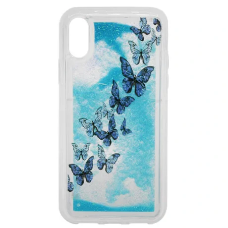 Carcasa iPhone XS / X Lemontti Liquid Sand Butterflies Glitter