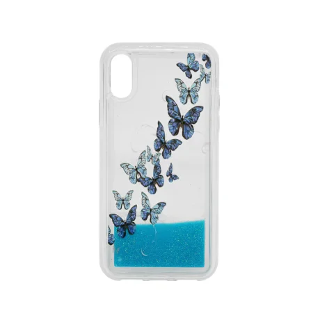 Carcasa iPhone XS / X Lemontti Liquid Sand Butterflies Glitter