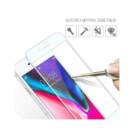 Folie iPhone SE 2020 / 8 / 7 / 6s / 6 Lemontti Sticla Full Glue Alb