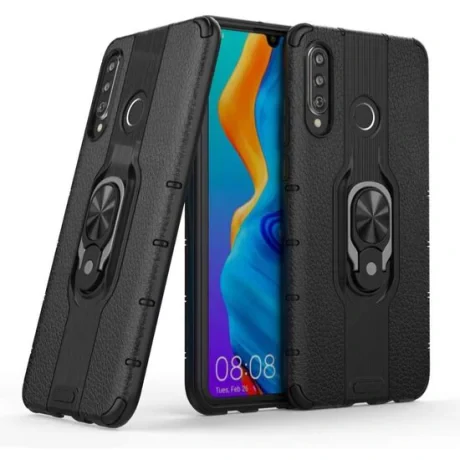 Husa Huawei P30 Lite Lemontti Shockproof Ring Holder Black