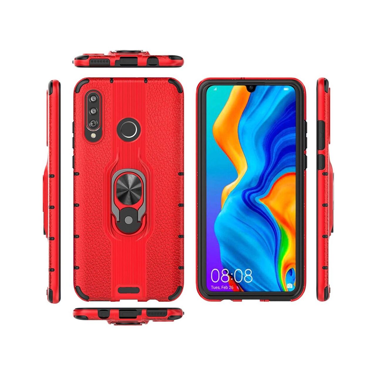 Husa Huawei P30 Lite Lemontti Shockproof Ring Holder Red thumb