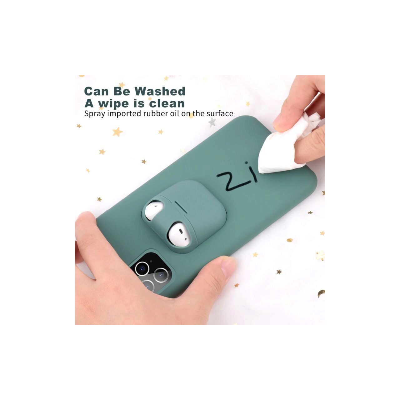 Husa iPhone 11 Lemontti Liquid Silicone with Apple AirPods Case Dark Green thumb