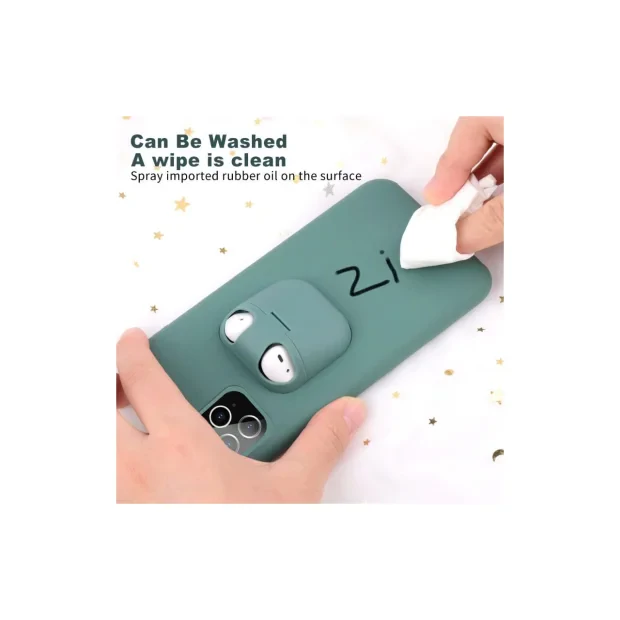 Husa iPhone 11 Lemontti Liquid Silicone with Apple AirPods Case Dark Green