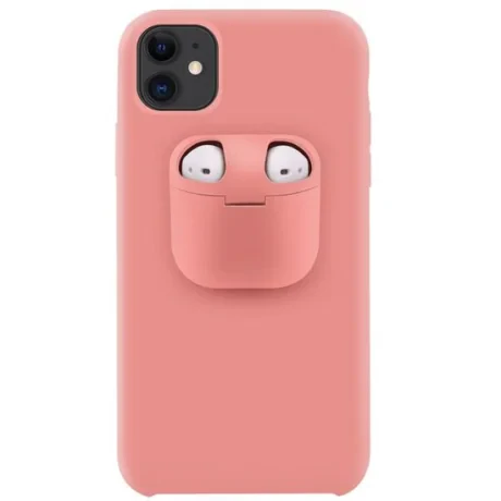 Husa iPhone 11 Lemontti Liquid Silicone with Apple AirPods Case Pink