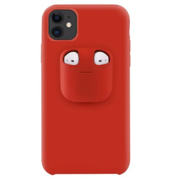 Husa iPhone 11 Lemontti Liquid Silicone with Apple AirPods Case Red